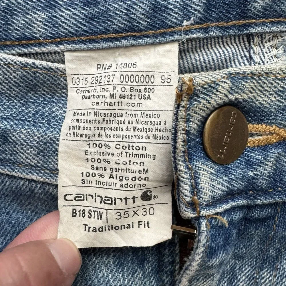 Vintage Carhartt B18 STW Jeans 35x30 Traditional Fit Blue Denim Workwear